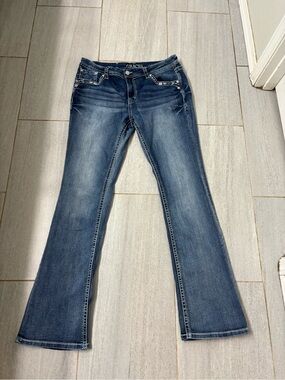 Grace in LA Cowgirl Bootcut Jeans Embroidered Cow Longhorn Blue 32